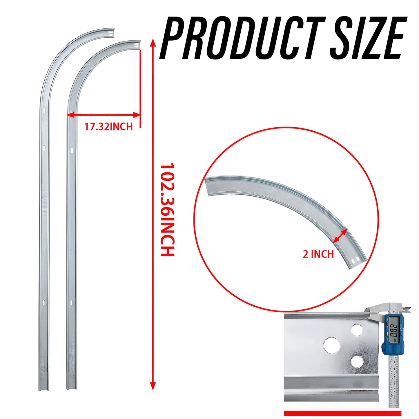 Mindoub (1-Pair) Heavy-Duty R12 Radius Curved Garage Door TrackRails, 2mm Steel Horizontal Tracks, for 7-Foot High Door 2-Inch RolleSystem,8.5 FT Total Length Residential & Commercial Replacement