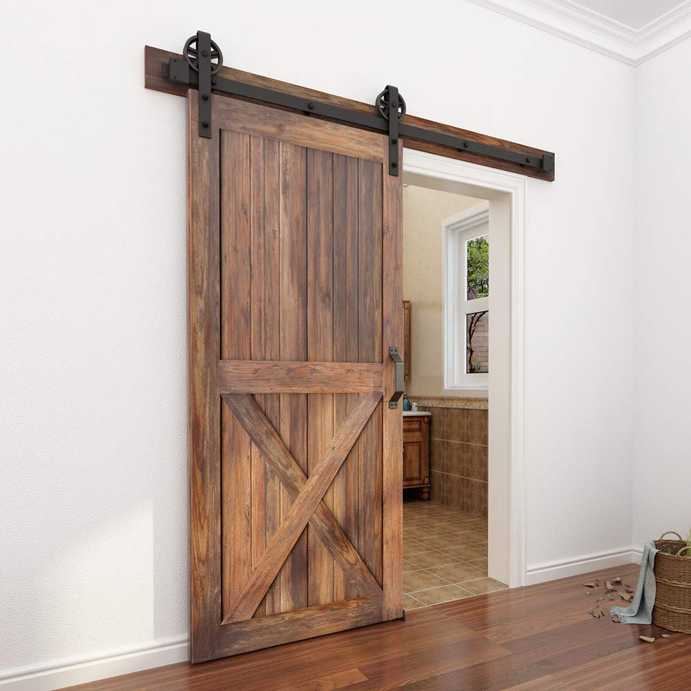 WINSOON 6FT Heavy Duty Sliding Barn Door Hardware Kit, Black 5-16FT, Silent Glide, Easy to Install, Includes Tracks, Big Wheel Hangers, Floor Guide and Other Necessary Hardware