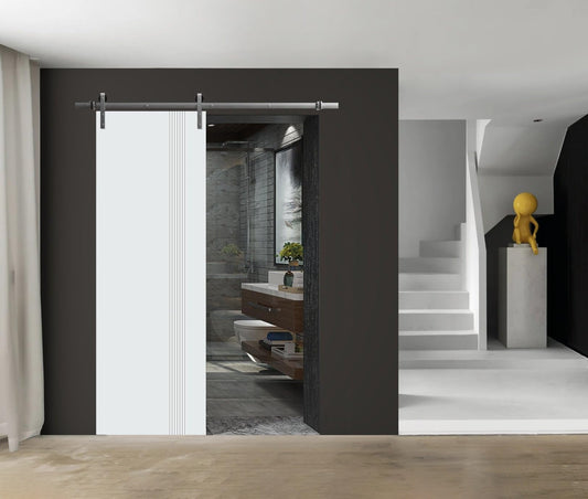 SARTODOORS Interior Modern Barn Door 36 x 80 inches | Basic 0111 Arctic White | 6.6FT Silver Rail Track Heavy Hardware Set | Solid Panel Interior Doors