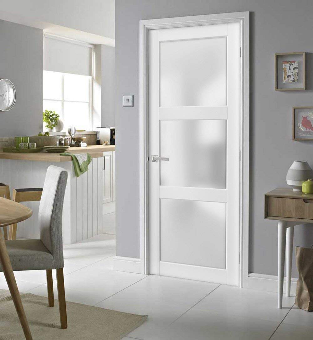 SARTODOORS Lite Slab Barn Door Panel | Lucia 2552 White Silk with Opaque Glass | Sturdy Finished Wooden Modern Doors | Pocket Closet Sliding -18" x 84"-Frosted Glass