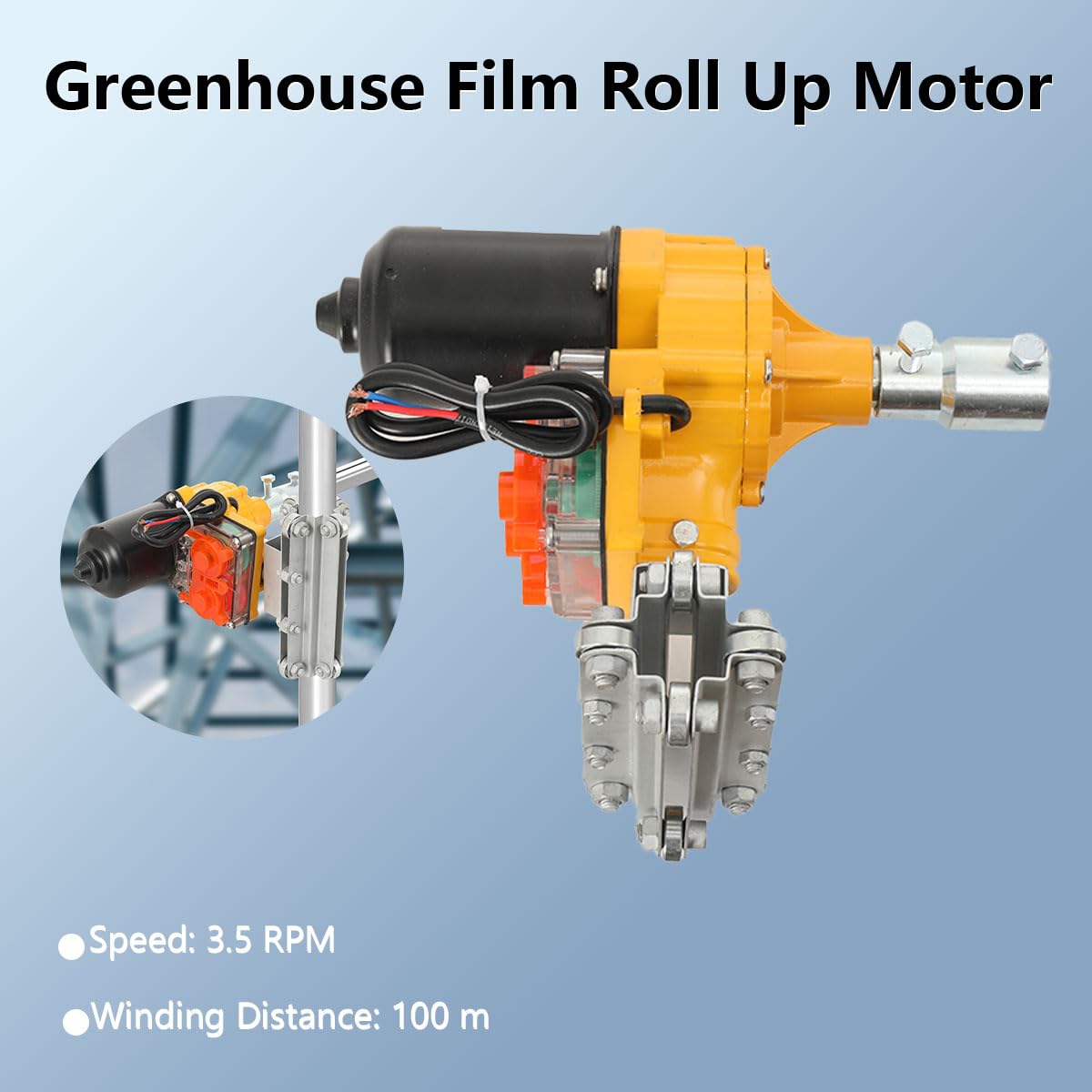 100W Greenhouse Film Roll up Side Motor with Precise Bearing Climber for Greenhouse Ventilation, Waterproof Electric Film Curtain Roller Frame Shed DC24V Automatic Venting