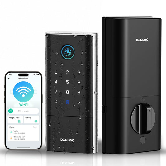 DESLOC Smart Lock K120 with GPT 3D Fingerprint, 15,000mAh Battery (Up to 16 Months), Keyless Entry Door Lock with Built-in WiFi, IP65 BHMA Grade 3 Deadbolt for Home, Rental & Airbnb, Black
