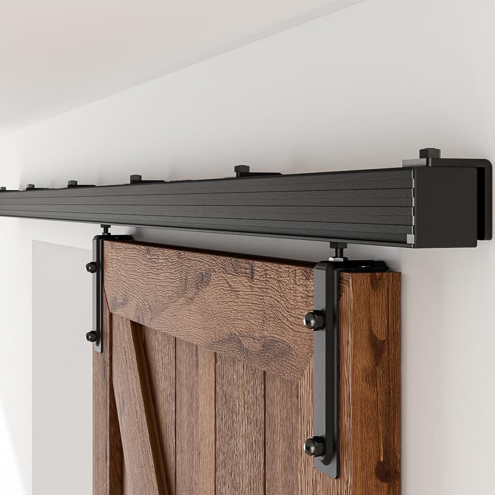 AONAYIOA 72"/6FT Box Rail Hardware Heavy Duty Sliding Barn Door Track, Aluminium Alloy Wall Mount Kit for Single Door, Smoothly and Quietly Easy to Install (No Door)