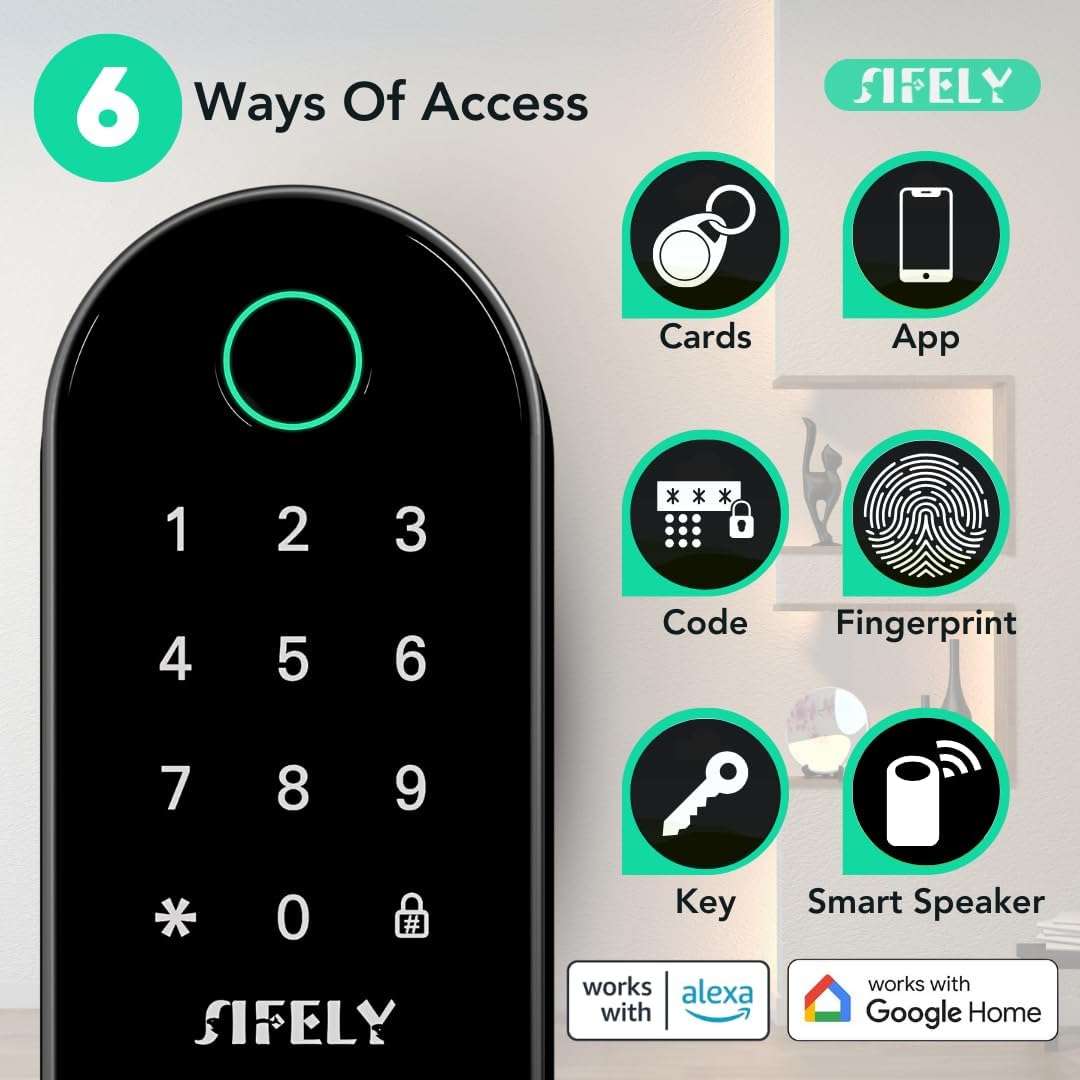 Fingerprint Smart Door Lock with Handle & Keypad – Built-in WiFi Remote Access, Keyless Entry for Front Door, Home & Airbnb, App Control, Compatible with Alexa & Google, Easy DIY Install