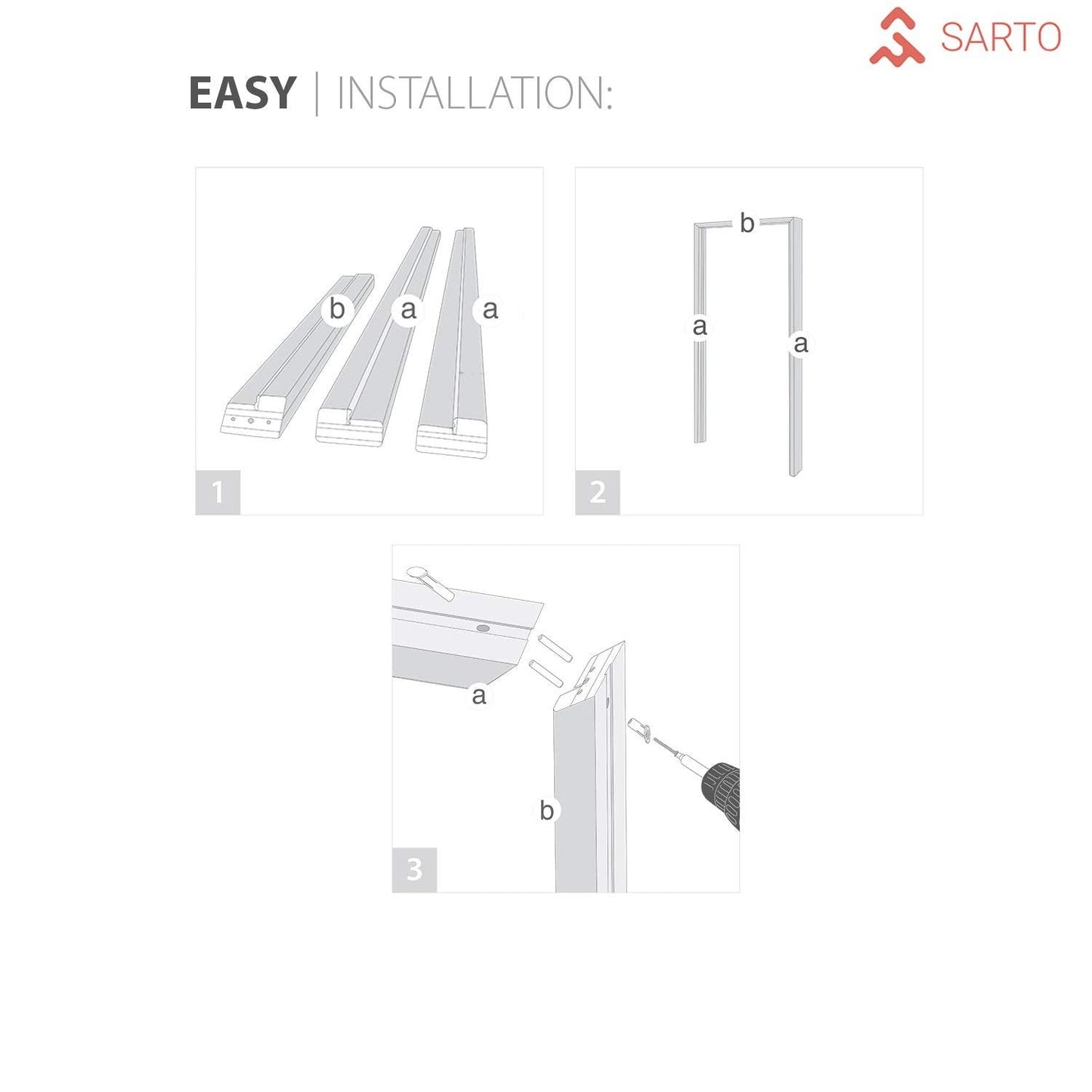SARTODOORS Modern MDF Interior Door 32x96 with Hardware | Quadro 4111 White Ash | Single Panel Frame Trims | Bathroom Bedroom Sturdy Doors
