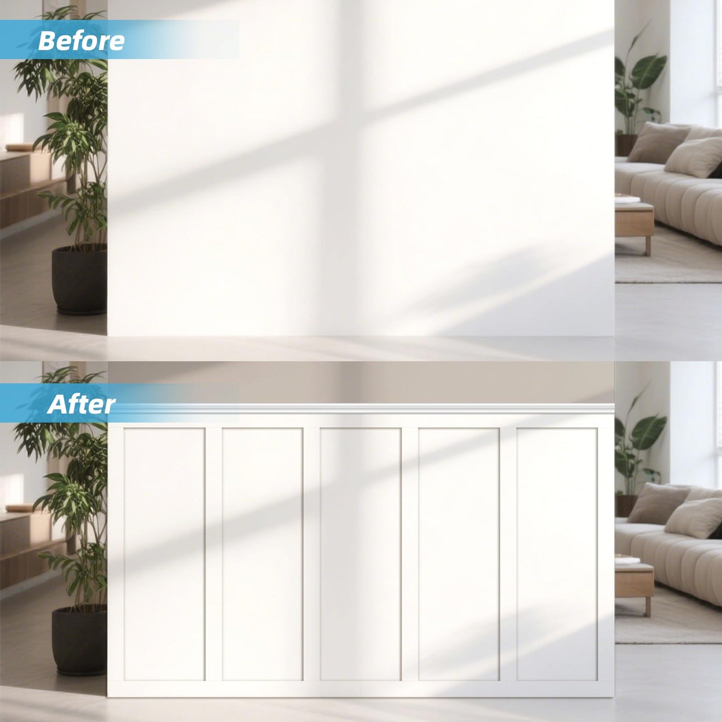 Art3d Premade Board and Batten Paintable Wainscoting Kit, MDF Accent Wall Panel for Kitchen Bedroom Living Room Home Decor Covers 189 x 54 in. Molding Trim Slat with Edge Strip
