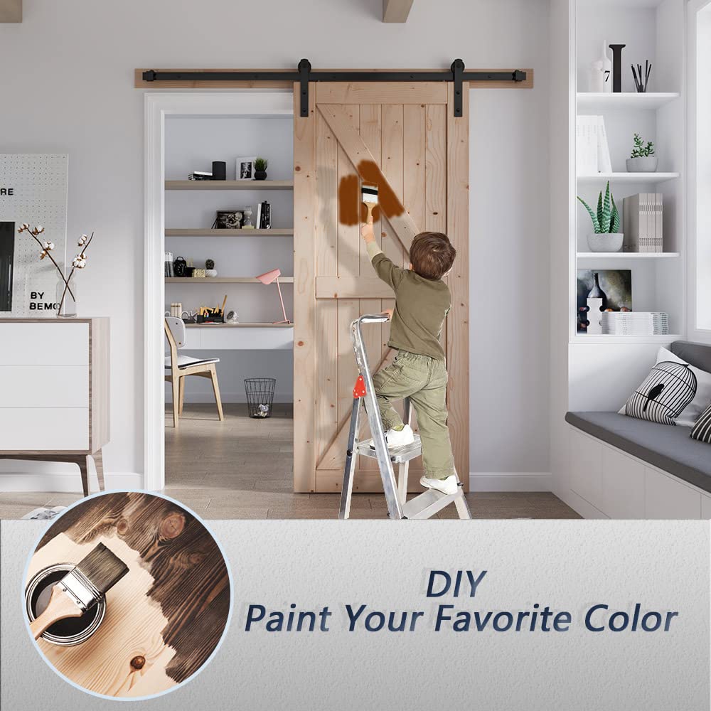 FREDBECK 36in x 84in Wood Barn Door with 6.6FT Barn Door Hardware Kit Included K Shape Solid Spruce Panel Need to Assembly