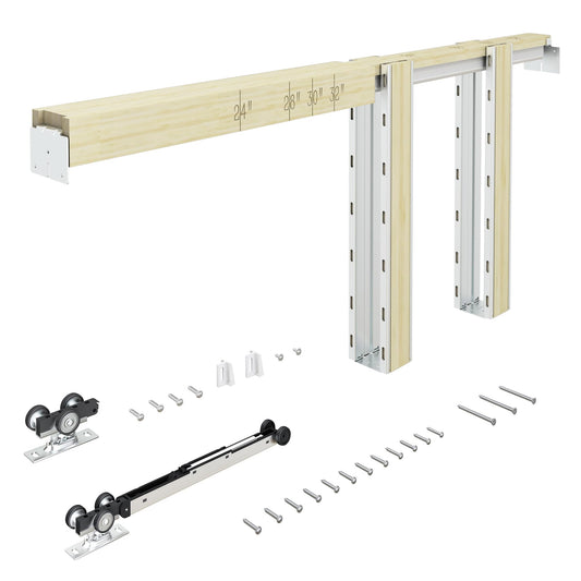 SongYung 24"-36"x 96" Pocket Door Frame Kit with 98LBS Two-Way Soft-Close Mechanism,Aluminum Track Hardware Suitable for Doors Wide 24"-36",2X4 Studs Wall,Smoothly and Quietly Easy to Install