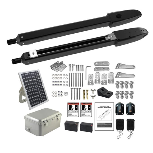 GYXEL C025 Solar Gate Opener with Batteries & Solar Panel for Dual Swing Gates Up to 790lb 18FT per Arm Complete Automatic Gate Opener Kit with Remote Medium-Duty Electric Gate Opener Solar-Powered