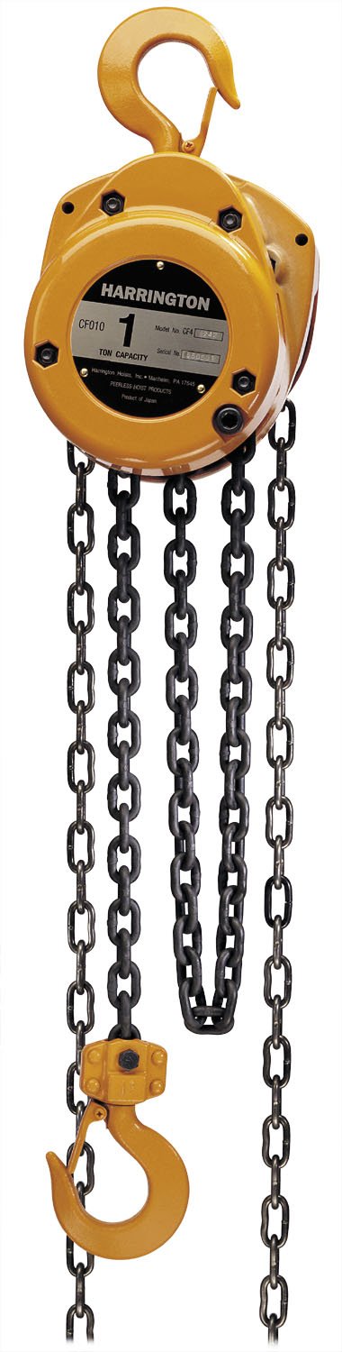 Harrington CF Hand Chain Hoist, Hook Mount, 5 Ton Capacity, 20' Lift, 24.4" Headroom, 1.8" Hook Opening