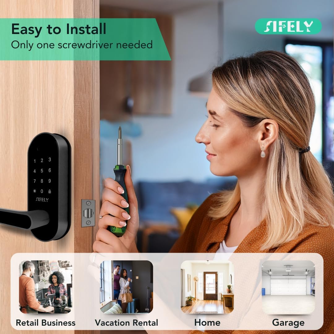 Fingerprint Smart Door Lock with Handle & Keypad – Built-in WiFi Remote Access, Keyless Entry for Front Door, Home & Airbnb, App Control, Compatible with Alexa & Google, Easy DIY Install