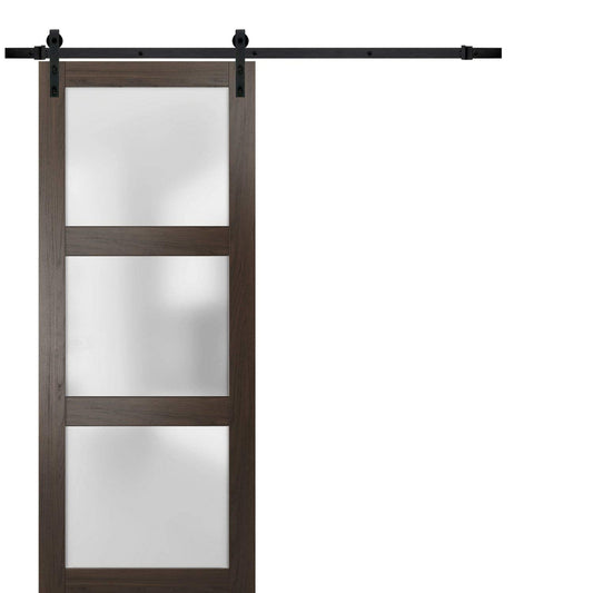 SARTODOORS Lucia 2552 | Interior Single Sliding barn Door with Frosted Glass, Solid Wood, 42x96, Black, Modern Style | Hardware Included