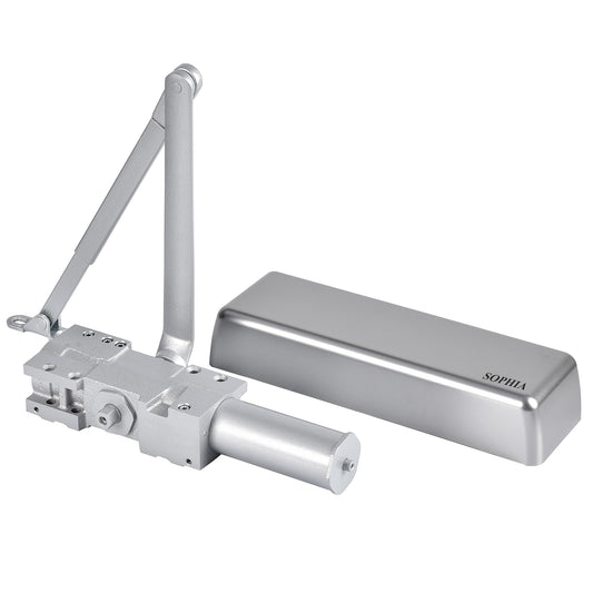 SOPHIA Automatic Door Closer Heavy Duty, Commercial Grade 1, Adjustable Spring Size 1-6 for High Traffic, ADA Compliant & UL Listed, Door Hydraulic Closer, Backcheck & Delayed Action, Silver