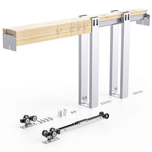 EaseLife 48x80in Pocket Door Frame Kit with Two-Way Soft Close Mechanism for 2X4 Studs Wall,Sliding Hardware for 24"-48" Wide Door,Aluminum,Slide Smoothly Quietly,Easy Install,No Door (48in x 80in)