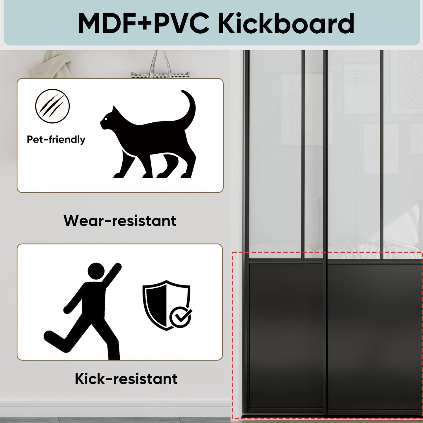 JUBEST Sliding Closet Door 60 x 80", Black Farmhouse Sliding Door with Top & Bottom Track Kits, Preassembled Frosted Glass Bypass Closet Door, Easy to Install