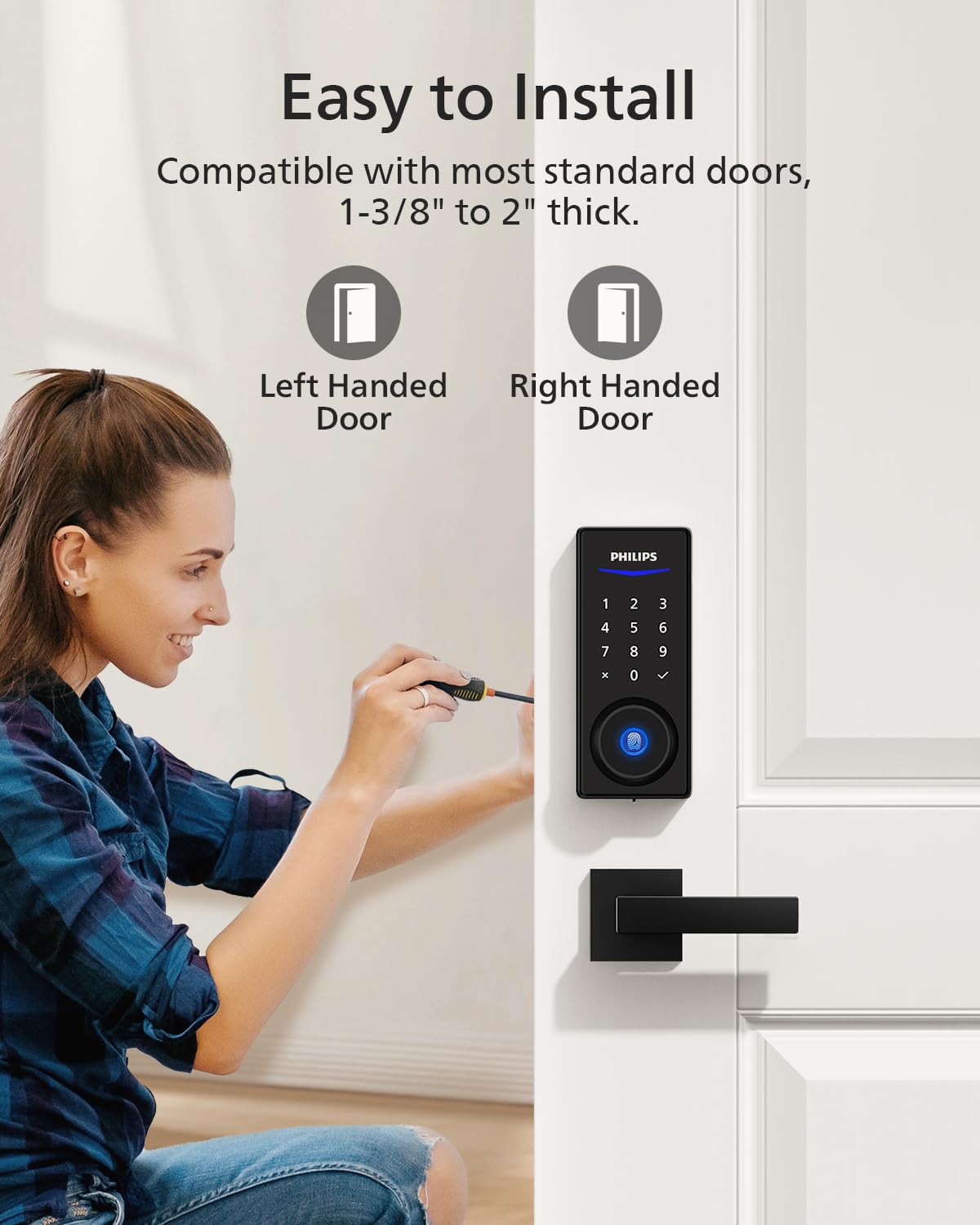 Philips Smart Lock with Handles, Keyless Entry Door Lock Set, Keypad Door Lock with 2 Level Handles, Digital Keypad Deadbolt for Front Door, App Fingerprint PIN Code Unlocking, Auto Locking