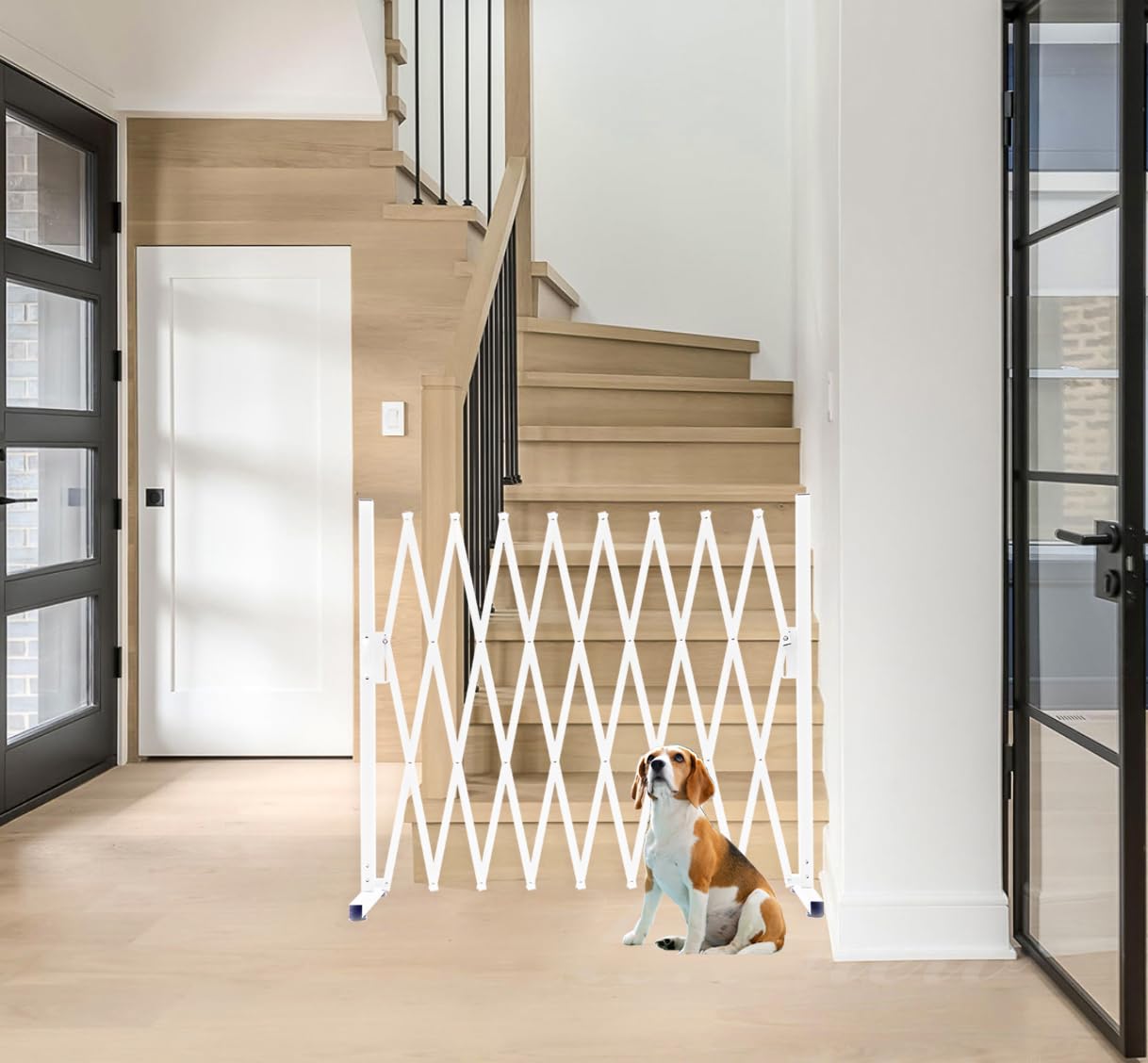 KENNISI Metal Expandable Dog Gate, 9Feet, Versatile Accordion Safety Barrier, Portable Retractable Barricade, Free Standing Adjustable Pet Fence, Indoor and Outdoor