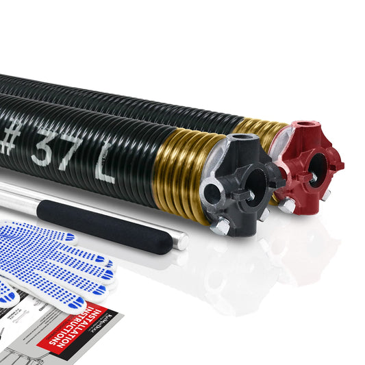 Pair of 2" Garage Door Torsion Springs Set with Non-Slip Winding Bars & Gloves, High Quality Precision Electrophoresis Black Coated, for Replacement & Installation, MIN 16,000 Cycles (0.250x2''x37'')