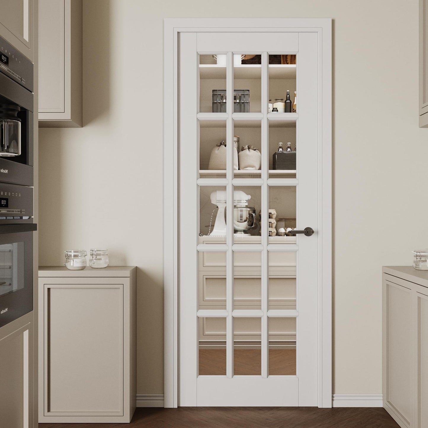 CRUTOP 30''x80'' 15 Lite Clear Glass Interior Door Slab Shaker, Pre-Built Panel for Barn Doors, Pocket Doors, French Door; for Pantry, Bedroom, Closet, Laundry&Bathroom White Prefinish&Paintable