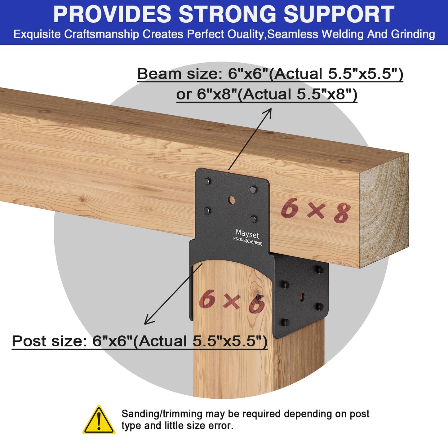 Post Anchor Connector,Stainless Steel Beam Anchor Connector, Post Base Bracket for Supporting Wood Beams,Post to Beam (4Pack, P6x6-B(6x6/6x8))