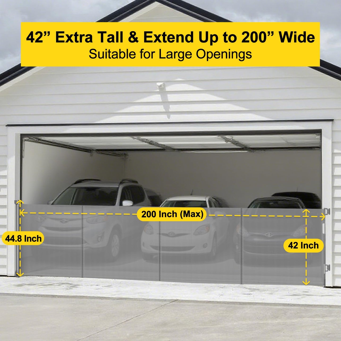 Reinforced 42” Tall x 200” Extra Wide Retractable Gate, Tall Dog Gate with Support Rods, Extra Long Baby Gate for Large Opening Indoor Safety Gate for Doorways Outdoor Garage Gates for Dogs, Gray