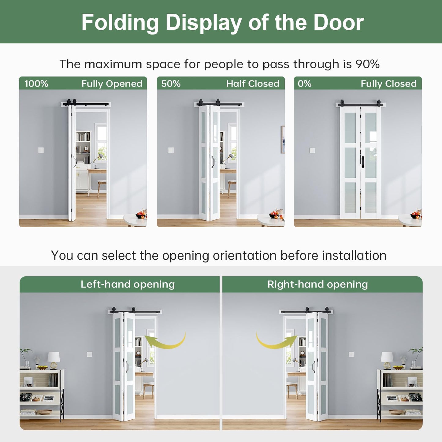 ROYMELO Bifold Barn Door 32x84 Inch (Double 16x84), White Frosted Glass Bifolding Doors with 36" Hardware Kit Included, Closet Sliding Wood Panel Slab, Save Space, Simple DIY Assembly