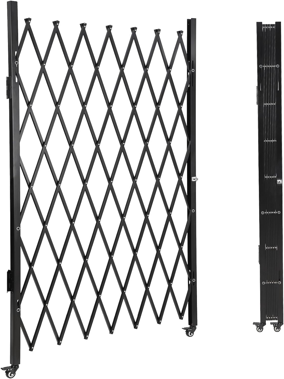 GarveeTech Single Folding Security Door, 85 in H x 95 in W Portable Flexible Expandable Fence Gate, Steel Accordion Security Gate with 360°Rolling Wheel - Ideal for Courtyards, Garages, Gardens