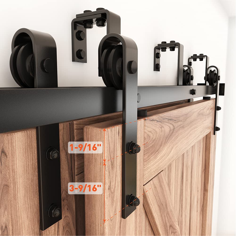 ZEKOO 6FT Double Track Bypass Sliding Barn Door Hardware Kit for 2 Doors, Bypass Barn Door Track Kit, Low Ceiling, Easy Install, J Shape Hanger, Fit 36" Wide Door Panel