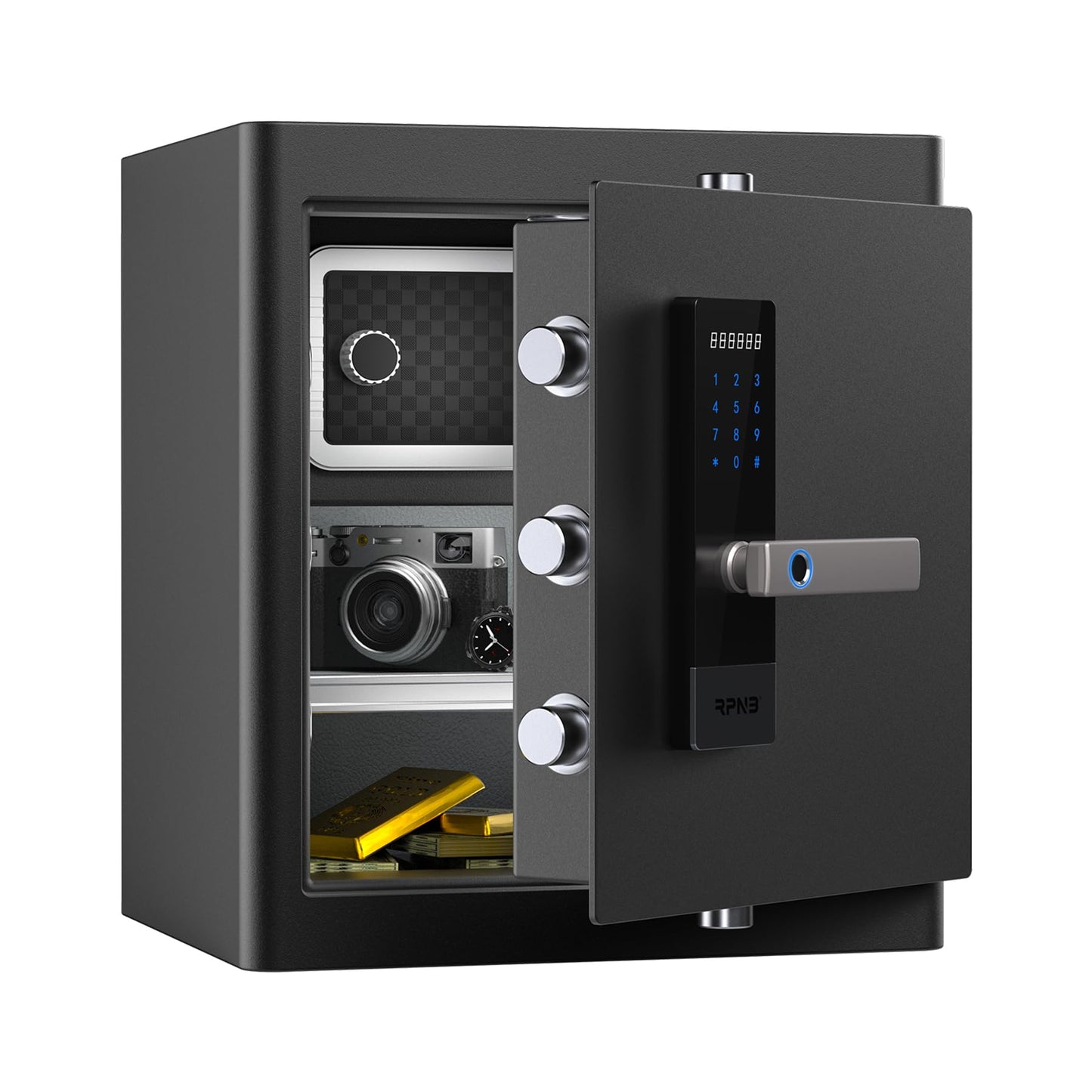 RPNB Deluxe Home Safe and Lock, Smart Touch Screen Biometric Fingerprint Security Safe with Voice Prompt, One-touch Unlock, Interior Box, Dual Warning, Suitable for Home, Office, Hotel, 1.6 Cubic Feet