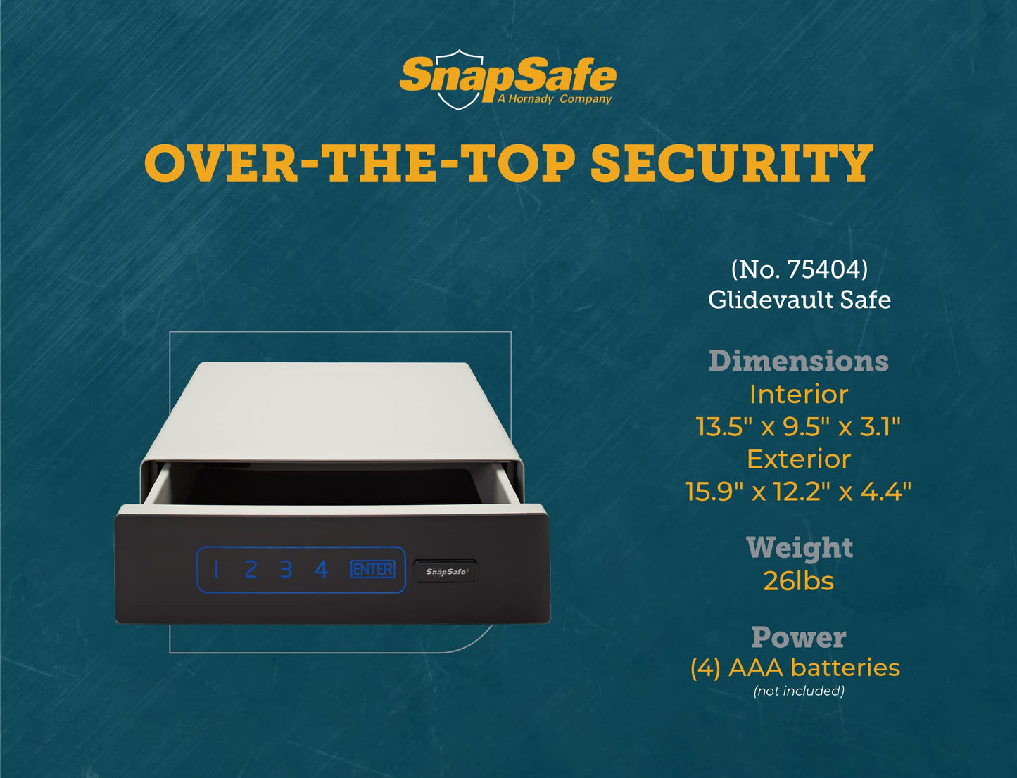 SnapSafe GlideVault Keypad Gun Safe, 75404 – Handgun Vault Safe with Tempered Glass Touchpad Entry to Secure Your Firearms and Valuables – 16 Gauge Steel Housing with Spring Assisted Slide Out Drawer
