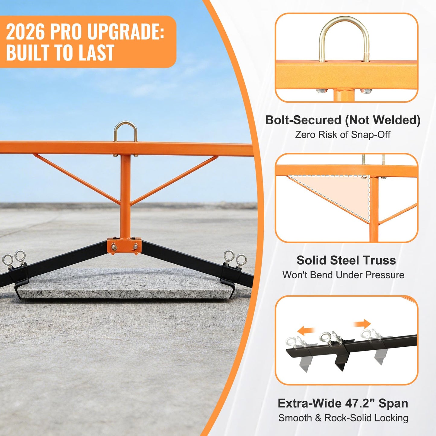 BZ SUN Heavy Duty Paver Slab Lifter, 9" to 47.2" Adjustable Span, 330 lbs Capacity paver lifter, Professional Paving Extractor Tool with 0.45" Thickened Solid Steel & Bolt-Fixed Safety Design