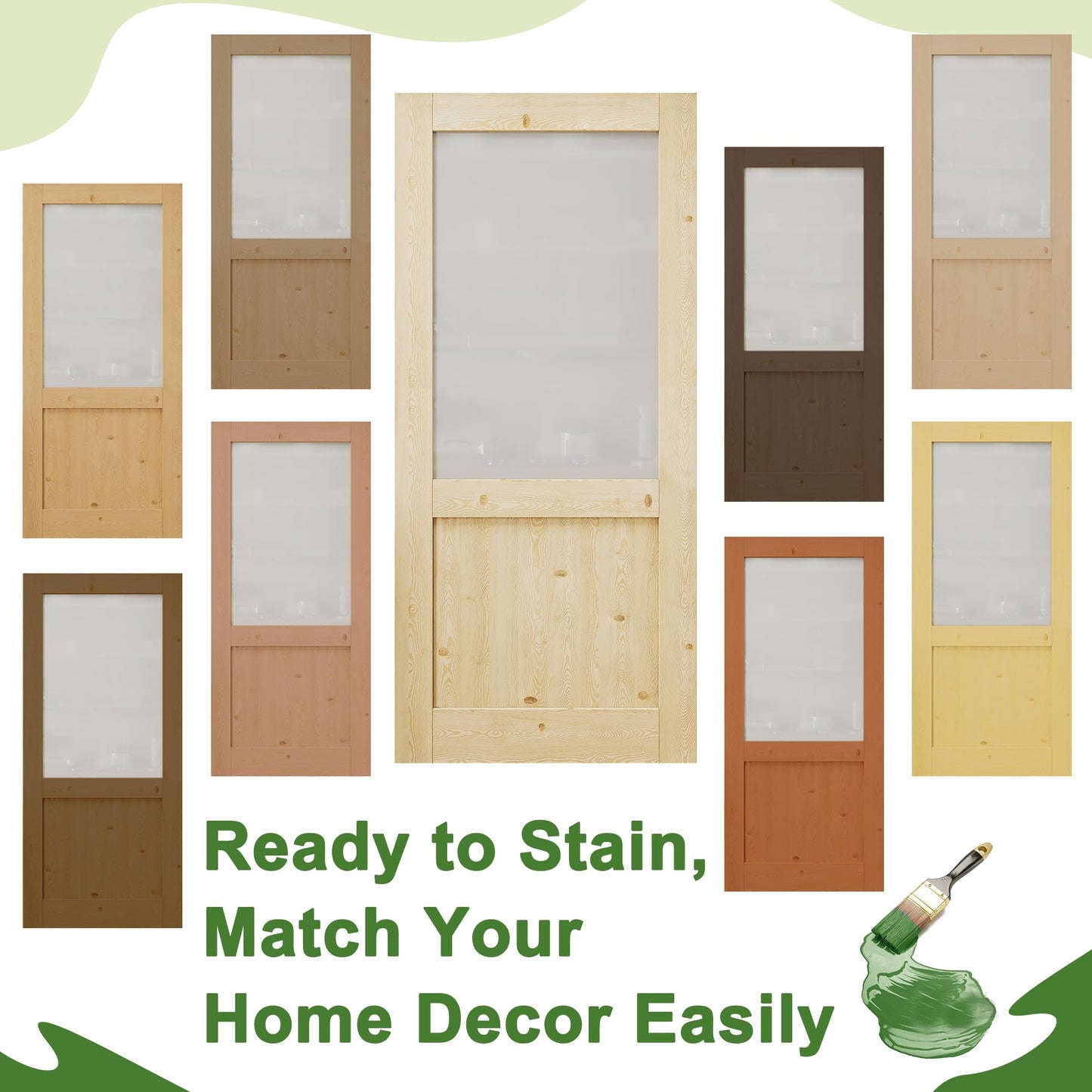 CRUTOP 30"x80" Half Frosted Glass Interior Slab Shaker, Pre-Assembled Panel for Barn Doors, Pocket Door, French Doors; Ideal for Pantry, Bedroom, Closet, Laundry & Bathroom – Solid Knotty Pine Wood