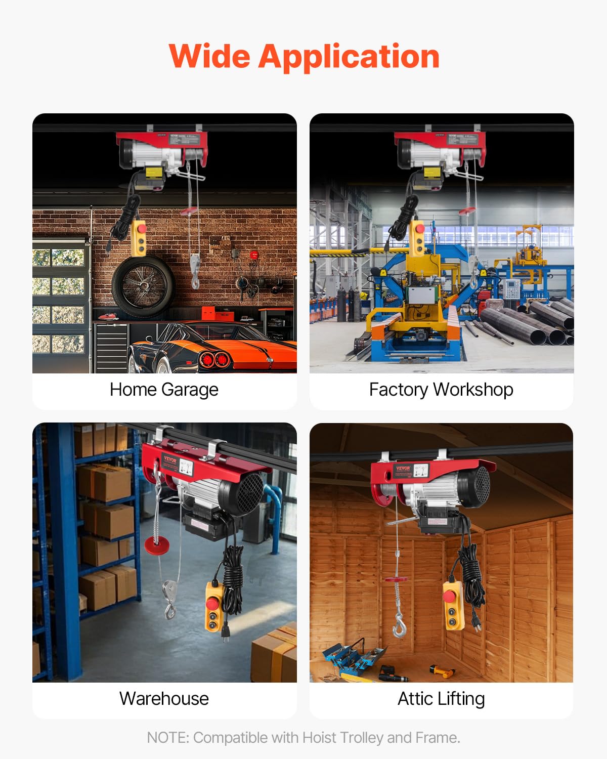 VEVOR Electric Hoist, 1320 lbs 120V Electric Winch with 328 ft Wireless & 14 ft Wired Remote Control, 40 ft Single Cable Lifting Height, Single/Double Slings, Lift Hoist for Garage Warehouse Factory