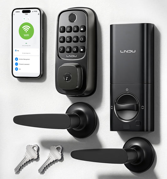 WiFi Smart Door Locks for Front Door Lock Set, Keyless Entry Door Lock Deadbolt with Handle Set, Smart Deadbolt Lock with Alexa & Google Assistant, APP Control, Voice& Fingerprint Unlock, Auto Locking