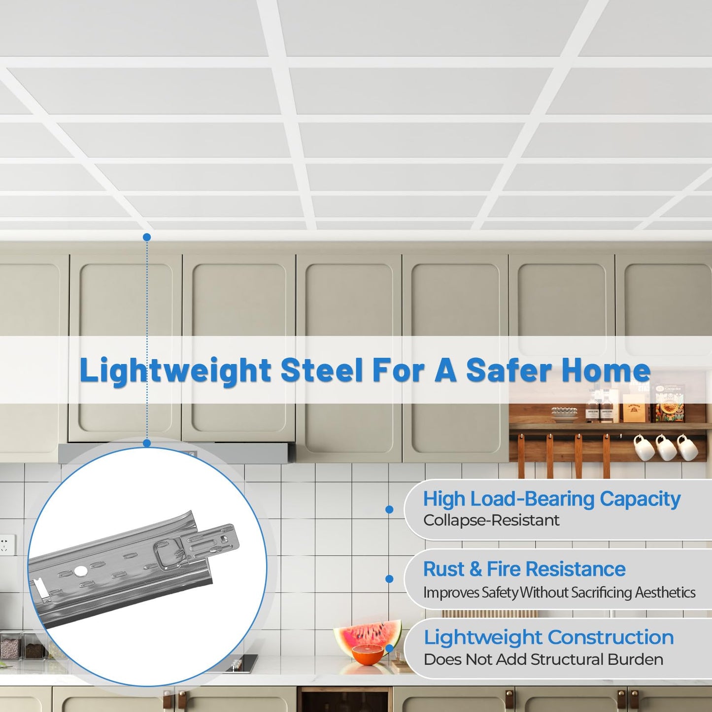 LooYee 25 PCS 144 Inch Main Beam Cross Tee Drop Ceiling Grid System, 12 Ft Galvanized Steel Rust & Fire Resistance, Ideal for Basement Living Room Garage Kitchen Bathroom White