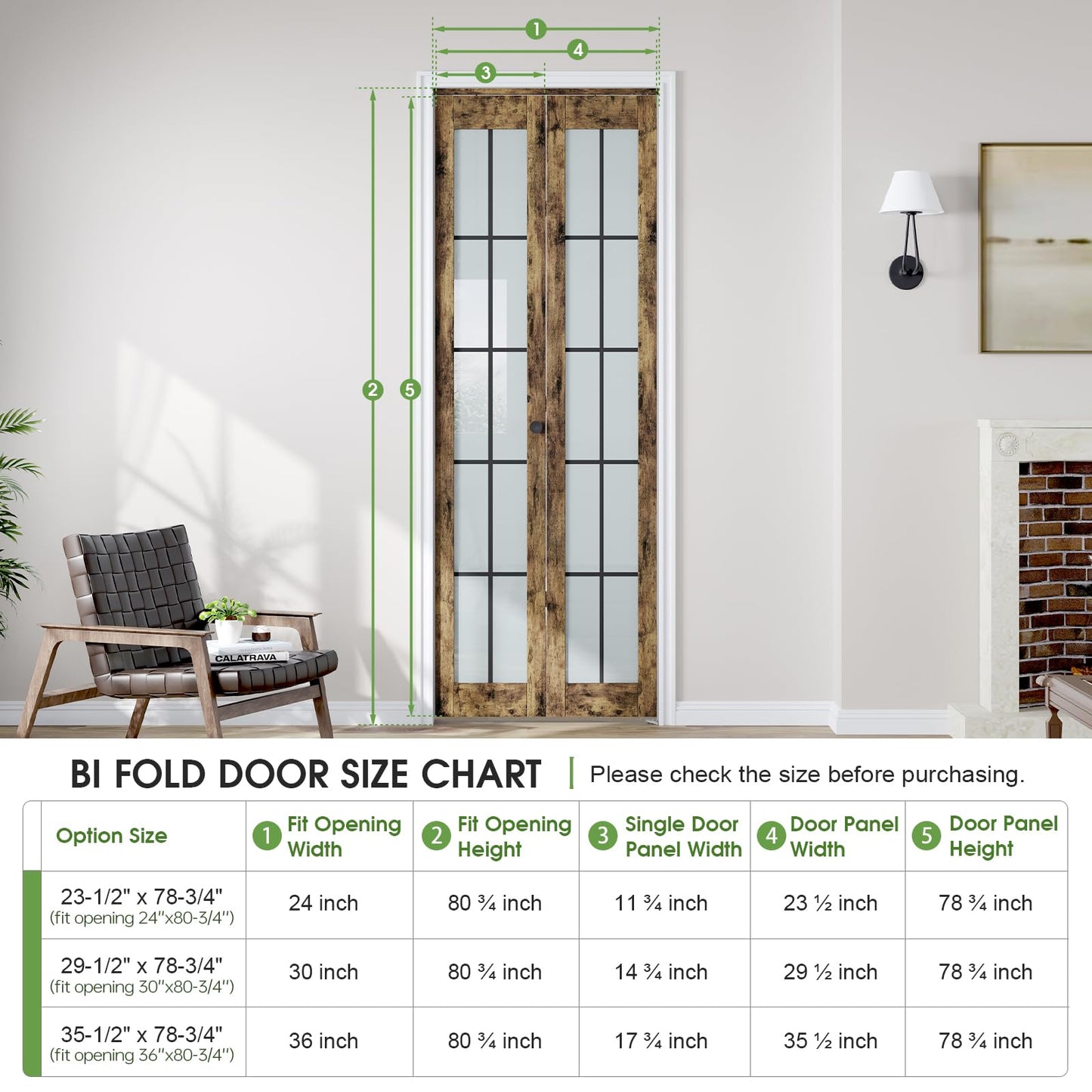 CEAKIAN Preassembled Bifold Closet Doors for 36" X 80" Opening, Country Style,Space Saving, Tempered Frosted Glass with Black Cross Grid, Bi folding Barn Door with Concealed Hardware Kit, Easy Install