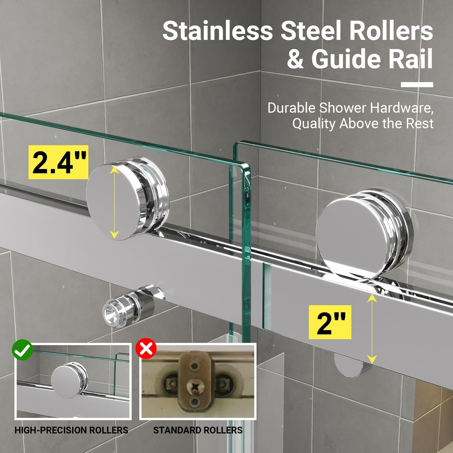 56"-60" W x 76" H Frameless Shower Door, 3/8" (10mm) ANSI Certified Tempered Glass, Double Sliding Bypass, Stainless Steel, Chrome