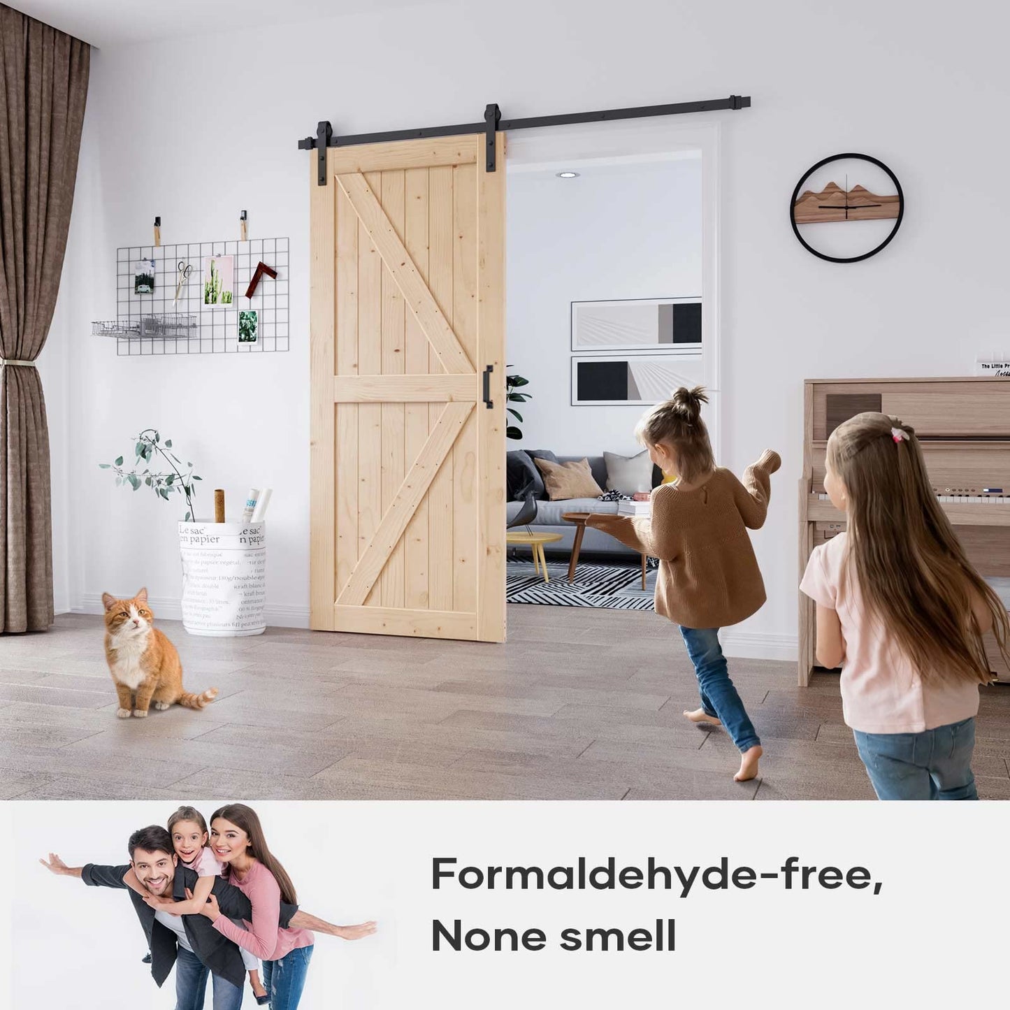 EaseLife 36in x 84in Sliding Barn Door with 6.6FT Barn Door Hardware Kit & Handle Included,Solid Spruce Wood Door,Assemblely Required,Stainable, K-Frame