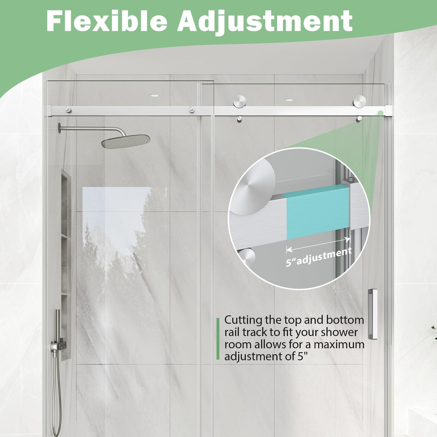 KPUY Frameless Shower Door, 43-48" W x 76" H Sliding Glass Shower Door, 1/4" (6mm) Thick Tempered Clear Glass with Explosion-Proof Film Nano Coating in Brushed Nickle Finish