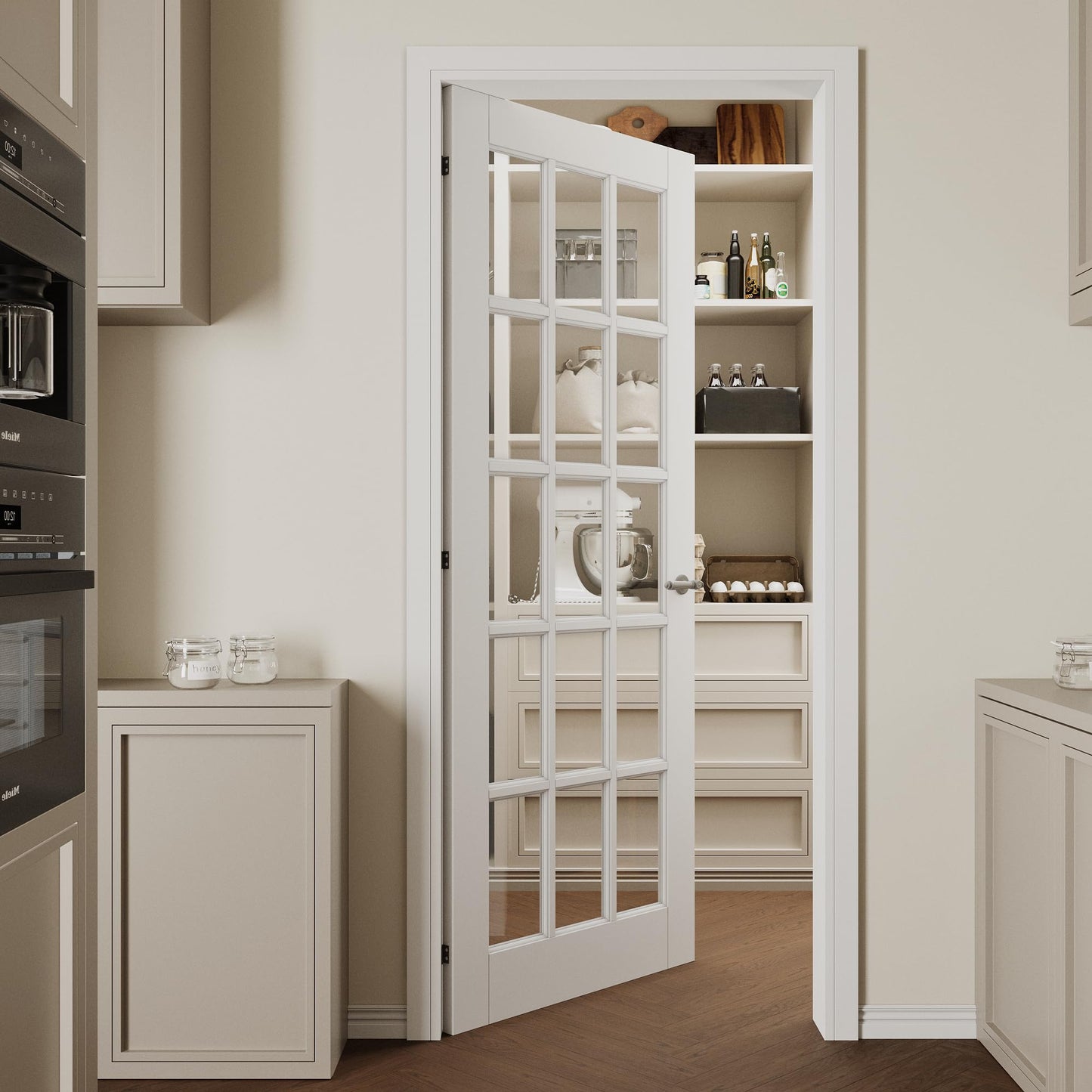 CRUTOP 30''x80'' 15 Lite Clear Glass Interior Door Slab Shaker, Pre-Built Panel for Barn Doors, Pocket Doors, French Door; for Pantry, Bedroom, Closet, Laundry&Bathroom White Prefinish&Paintable