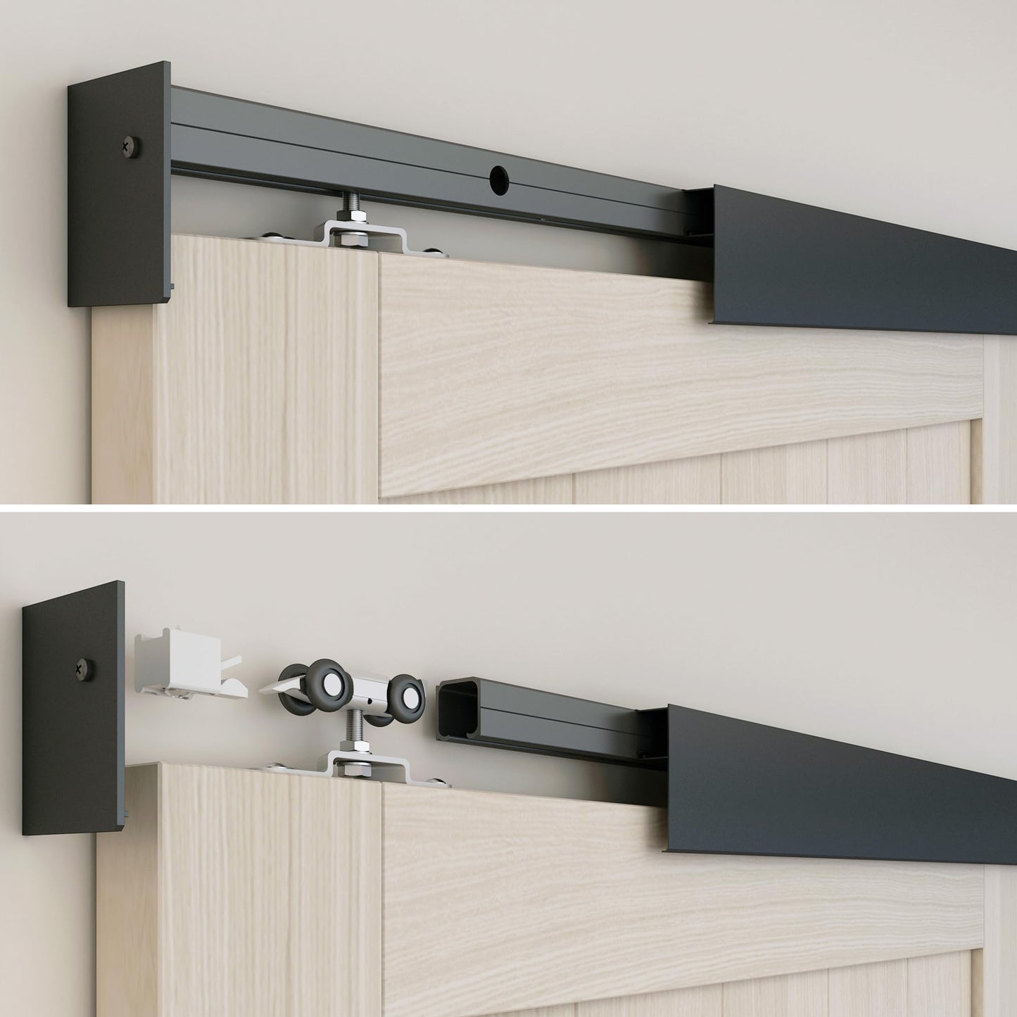 SongYung 8FT Barn Door Hardware Kit, Low Clearance Aluminium Alloy Box Rail Track Hardware Kit, Sliding Door Track for Interior Single Wooden Door,Black