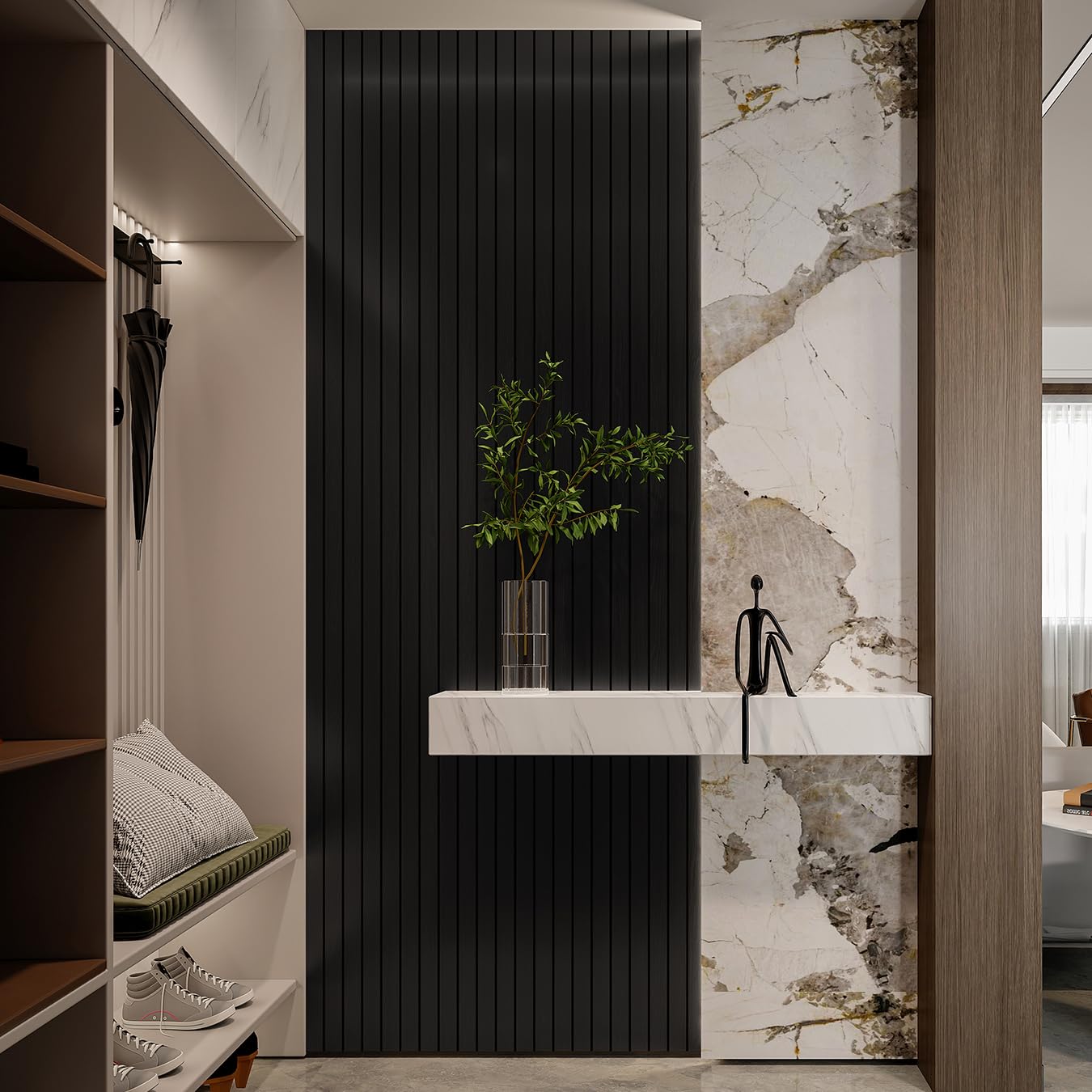 YLL YLL PVC Slat Wall Panel Peel and Stick 118"x 15.7" Faux Black Wood Grain Slat Panel Self-Adhesive Wallpaper Soundproof 3D Wall Panels