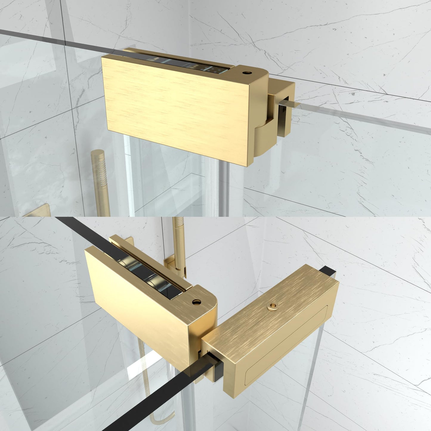 ComfyStyle 44-48" W x 70" H Frameless Pivot Shower Door, 5/16"(8mm) Clear SGCC Tempered Glass Shower Doors, Brushed Gold Hinged Shower Glass Door, Reversible Installation
