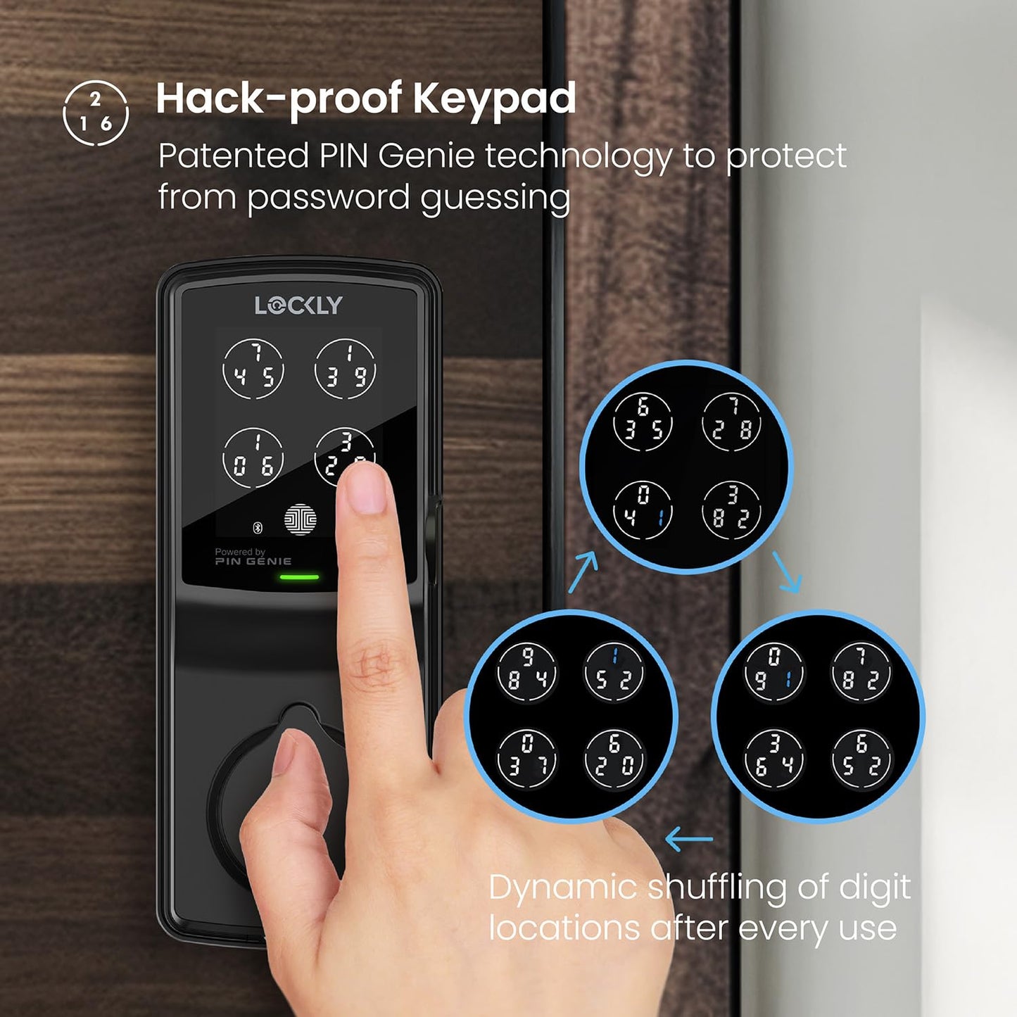 Lockly Secure Pro Smart Deadbolt Lock — Fingerprint Keyless Entry, PIN Genie® Patented Keypad, up to 99 Fingerprints, up to 33 Access Codes, Wi-Fi Hub Included, ANSI Grade 1, Alexa & Google Compatible
