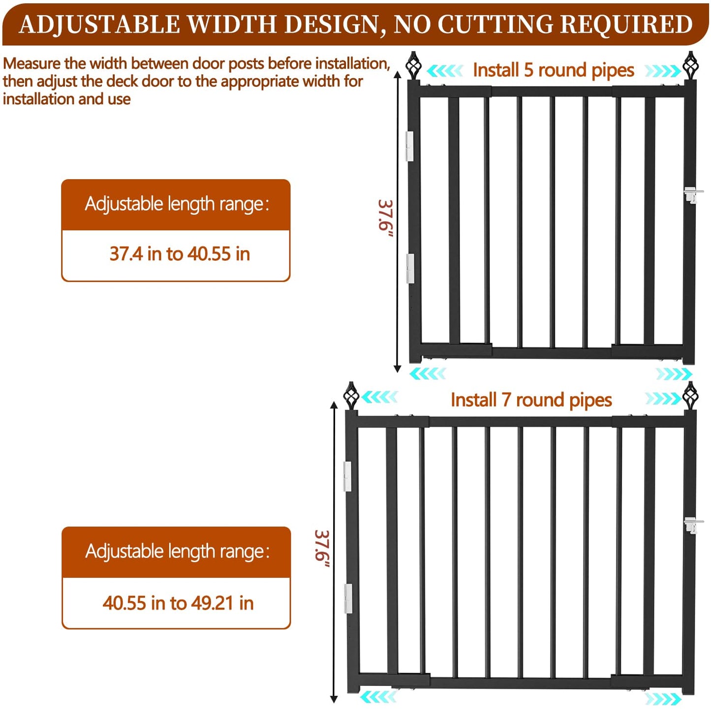 Upgraded Expandable 3 to 4 FT.W x 37in.H，Heavy-Duty Deck Gates Outdoor with Latch, No Cutting Required，Outdoor Dog Gate， Fence Gate, Suitable for Decks, Patios, Gardens, Yards, (Auto-Closing Hinge)