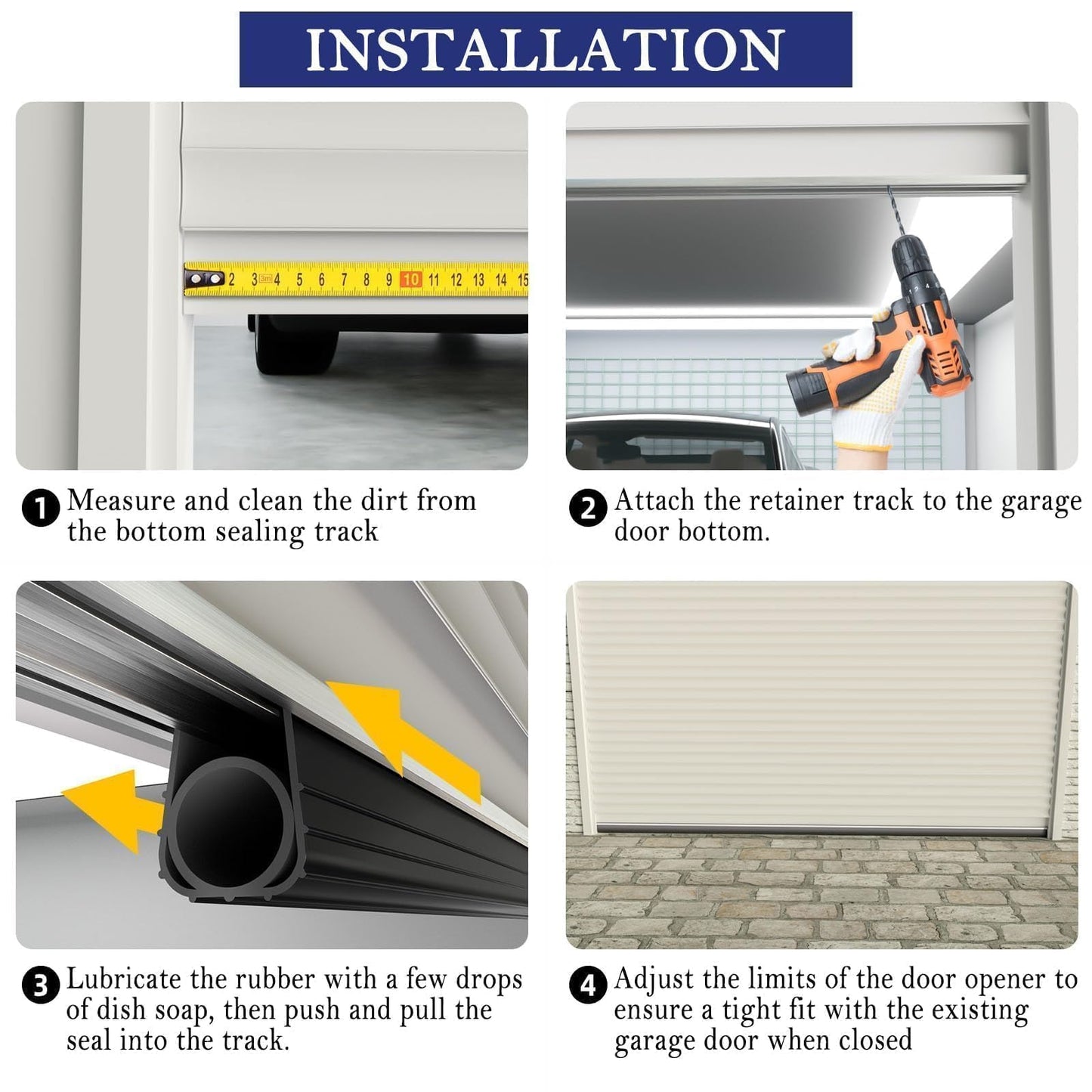 Garage Door Bottom Seal with Aluminum Track Retainer – 16.5ft Garage Door Weather Stripping Bottom Seal Track, Pre-Drilled Retainer Kit, Fits 8-16FT Garage Doors(1.57" Wide)