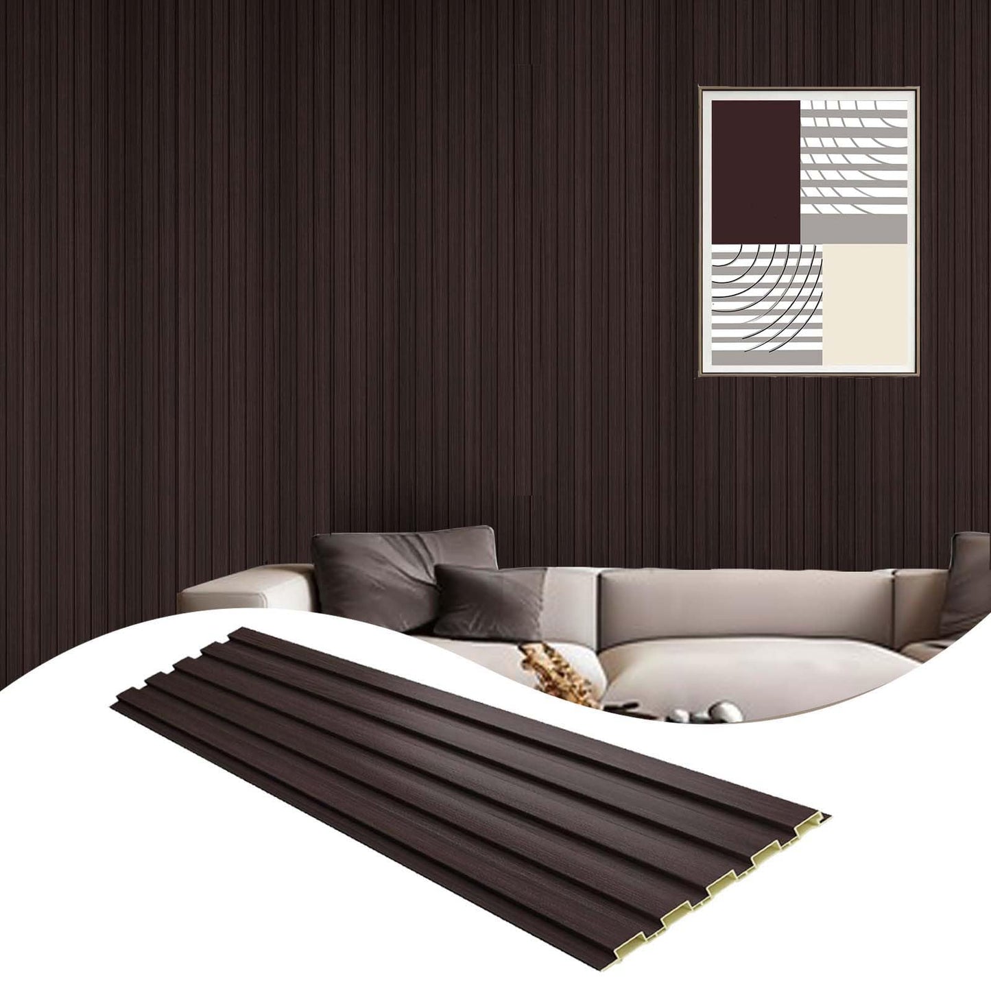 OUZUGIE WPC Acoustic Slat Wall Paneling, 8-Pack 96 x 6 Inches 3D Wall Panels for Interior Wall Decor,Living Room,TV Background,Study Room,Office Spaces,Bedroom,Low Grille (Walnut)