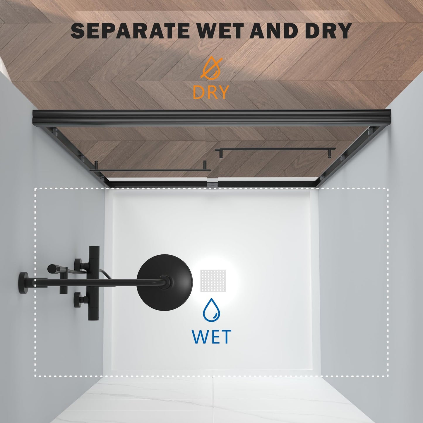ENSO SENKA 44-48" W x 72" H Semi-Frameless Bypass Sliding Shower Door, Easy-to-Clean Treated Clear Tempered Glass, Matte Black