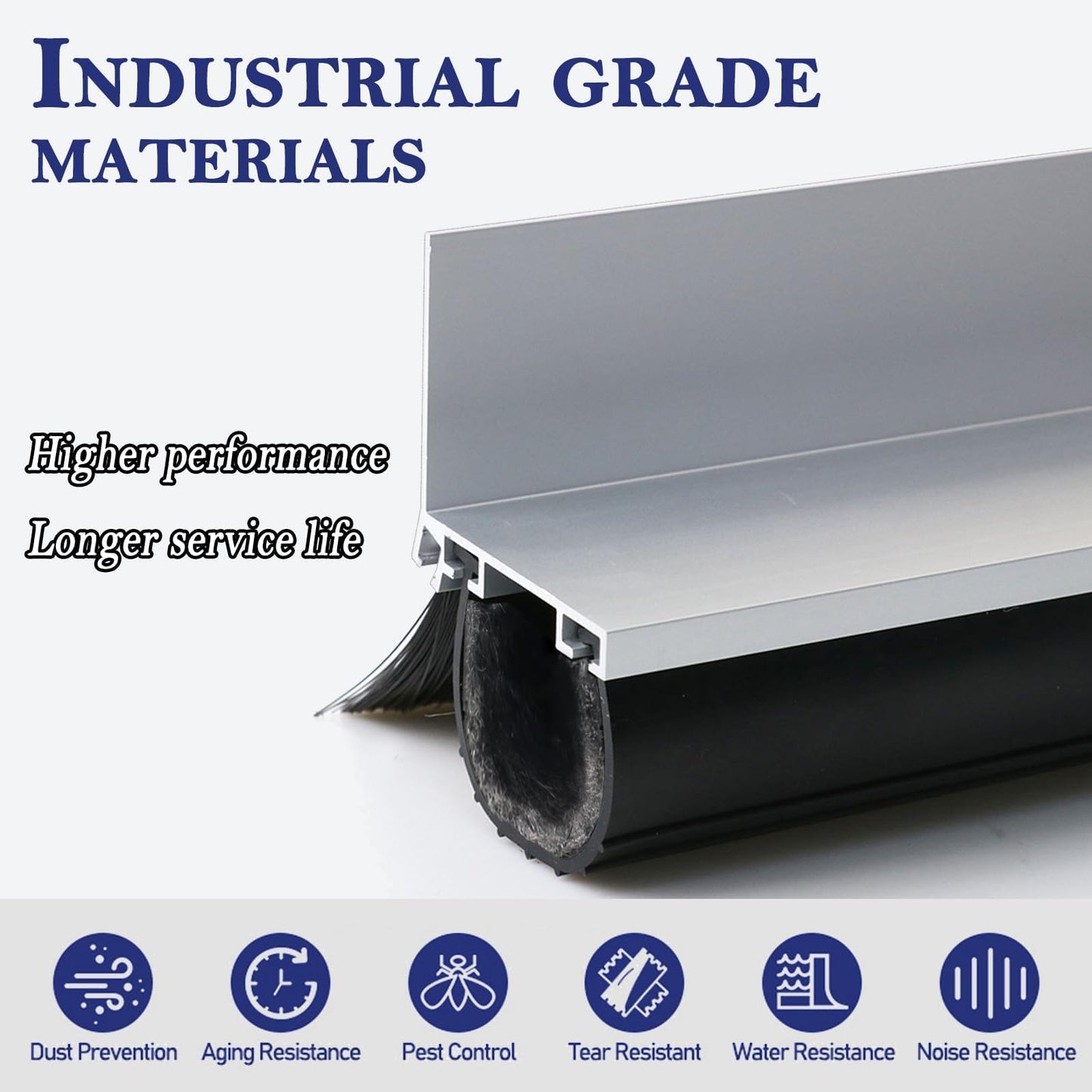 Heavy-Duty U+O Garage Door Seals Bottom Rubber with Aluminum Track Retainer Base + 5cm Brush Combination Kit