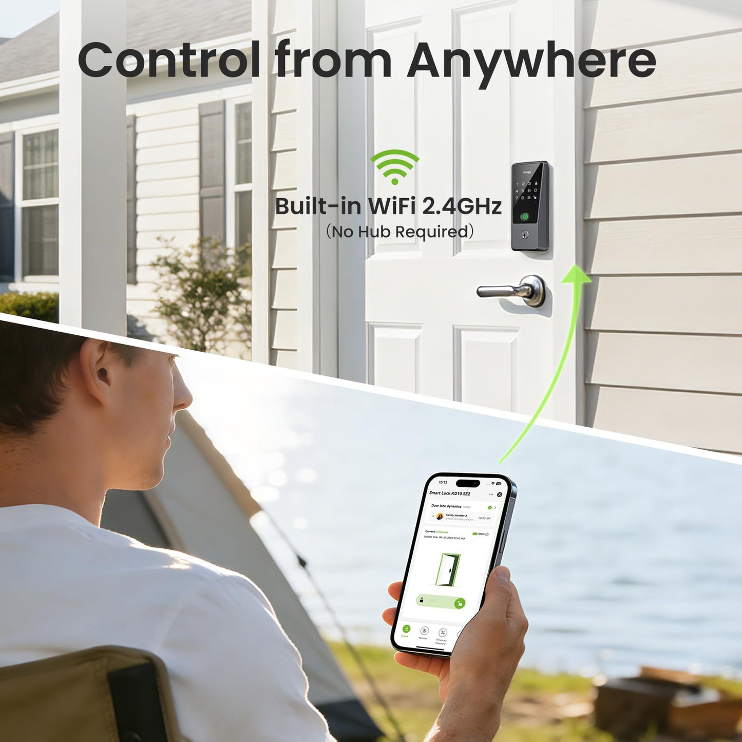 GHome Smart WiFi Deadbolt Locks for Front Door, 5-in-1 Fingerprint Keyless Entry Door Lock, Indoor Smart Lock for Home Hotel with 10000mAh Battery, Work with Alexa & Hey Google, App Control, Auto Lock